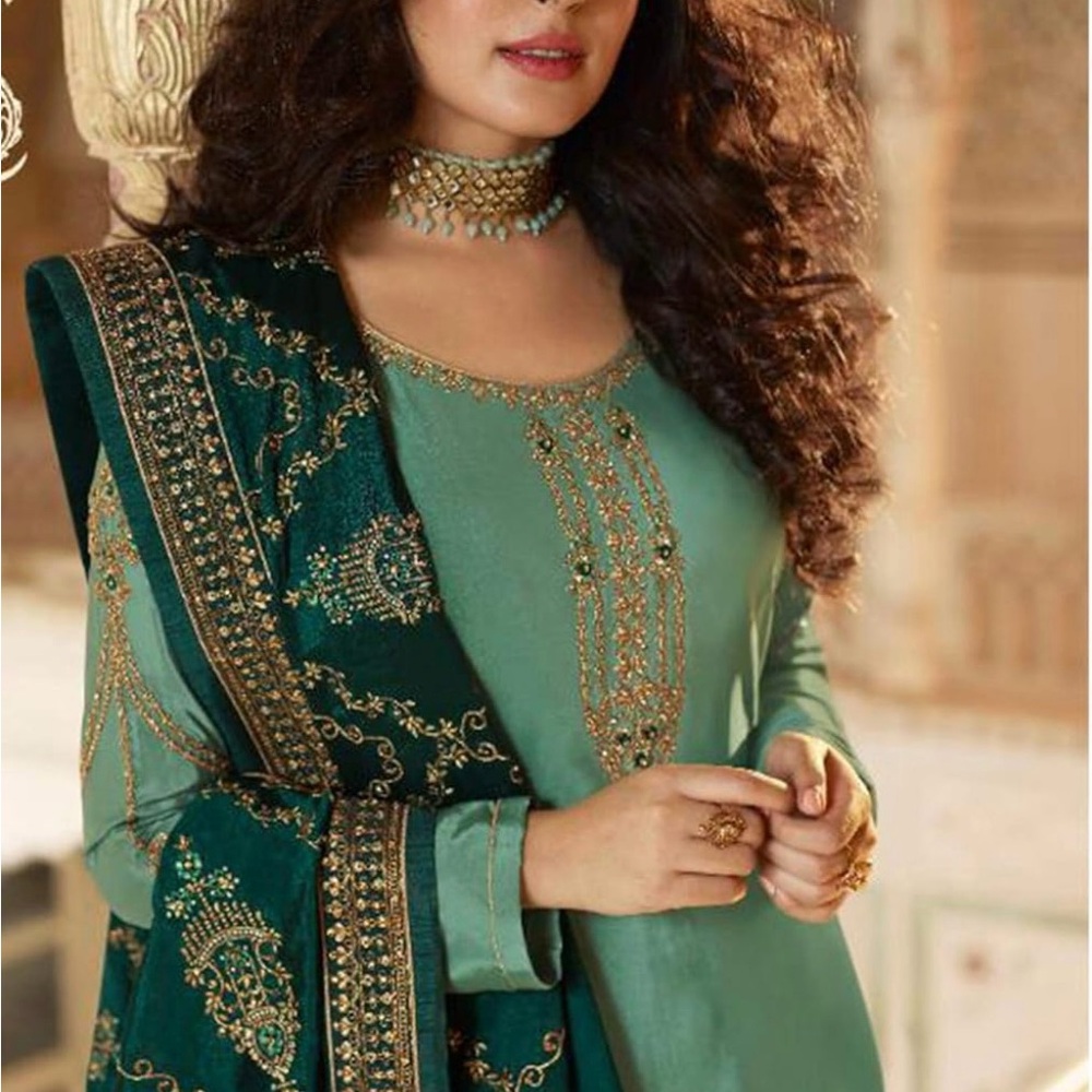 Elegant Green Embroidered Dress